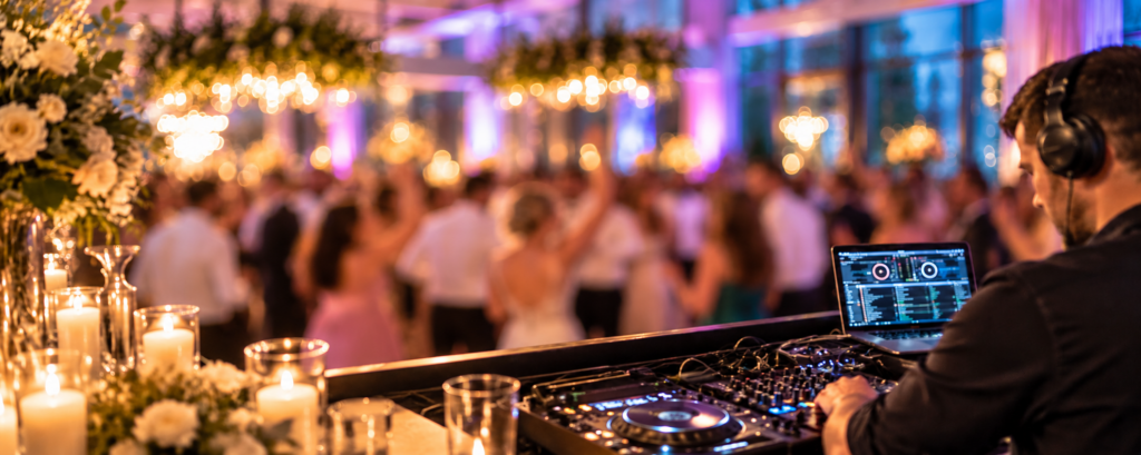 DJ-Pult bei festlicher Hochzeitsfeier