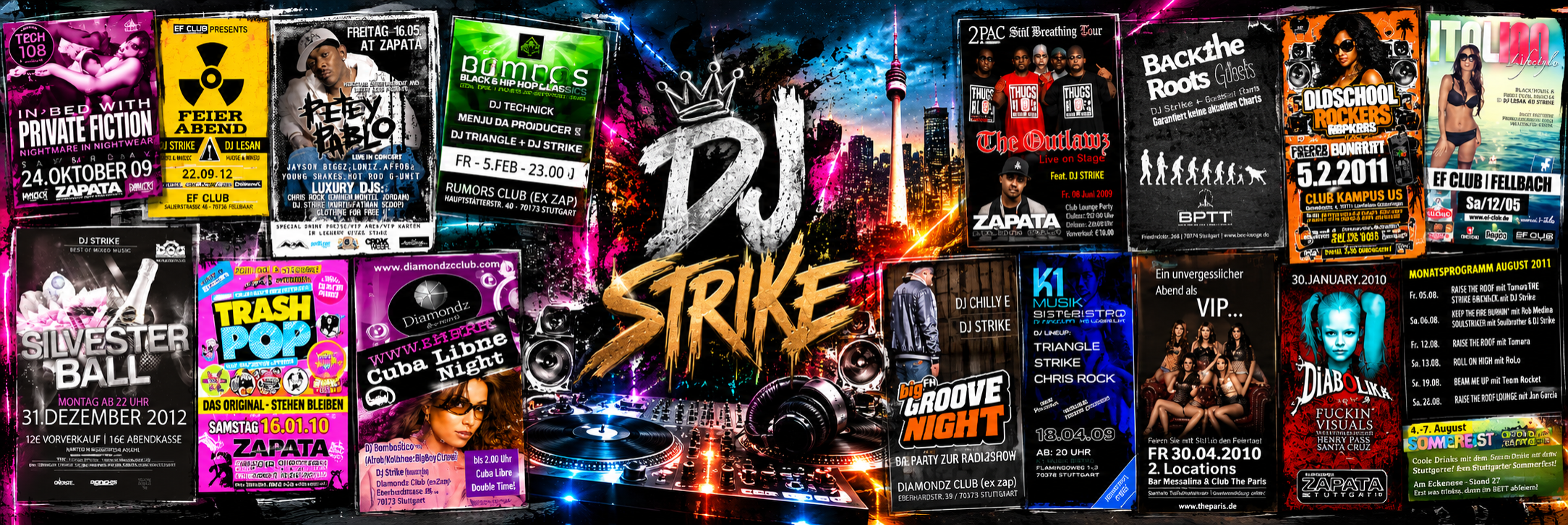 DJ Strike Club History Stuttgart – Flyer und Veranstaltungen aus der Stuttgarter Clubszene