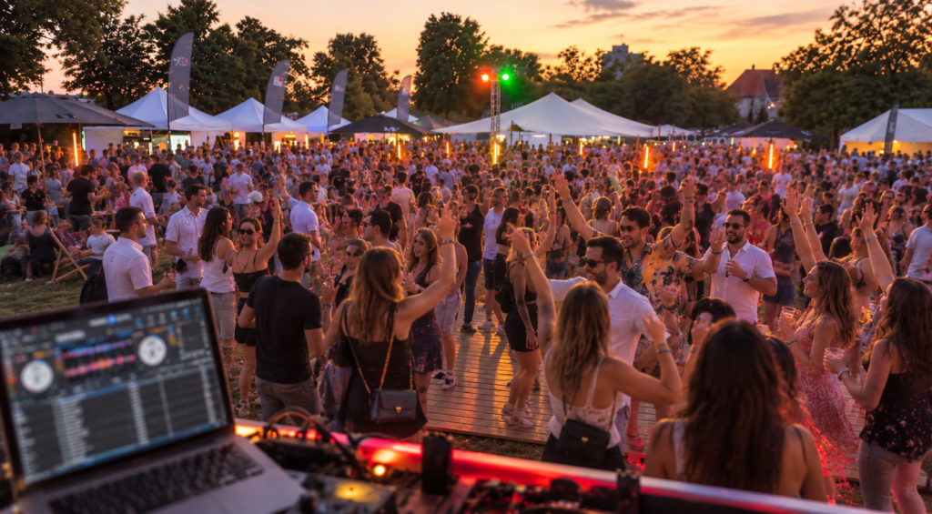 Sonnenuntergang auf dem Open-Air-Tanzfestival